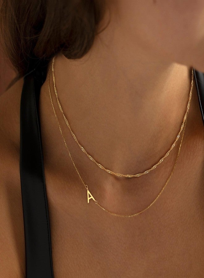Ewrkbrㅤ Ewrkbr Layered Initial Necklaces for Women, Dainty Gold Letter Necklace Stack 14k Gold Plated Layering Sideways Initial Necklace Simple Gold Choker Necklace Fashion Womens Jewelry - Image 2